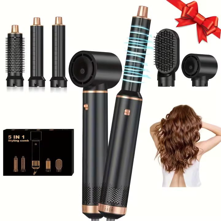 UKLISS 5 en 1 con rizador de flujo de Aire, Redondo, Alisador, accesorios de secador, 220 V, enchufe europeo, 800 W, accesorios de Peinado multifión que no funciona con Pilas - 1