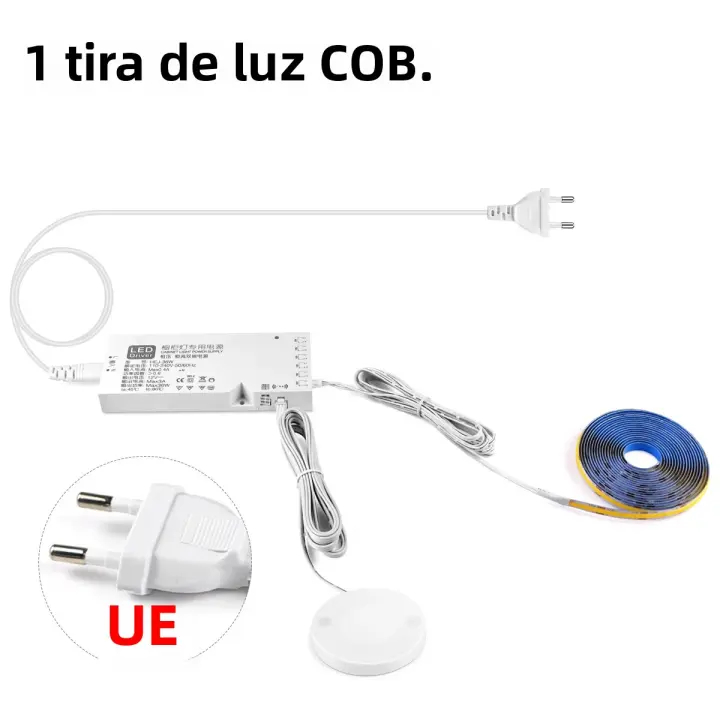 Tira De Luz LED COB Para Cocina Con Interruptor Táctil De Madera Y Sensor De Movimiento 12V Lámpara De Estante Y Armario EU Plug - 1