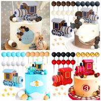 Topper De Tren Vintage Rojo Y Azul Para Decoración De Pasteles LaVenty Diseño De Coche Y Estrella Para Cumpleaños Y Fiestas - details 0