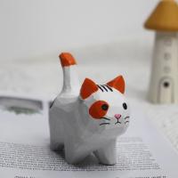 Adorno De Gato De Madera Hecho a Mano Ornamento De Animal Creativo Para Escritorio Decoración De Artesanía Tamaño Pequeño - details 6