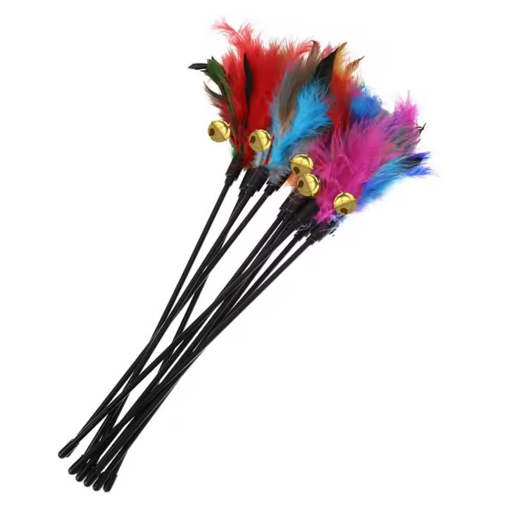 Juego Interactivo Para Gatos 5pcs/set Varita De Plástico Con Plumas De Pollo Y Colores Variados Y Campana Juguete Creativo Para Mascotas Portátil Y Divertido Para Entrenamiento Y Juego De Gatos - 1