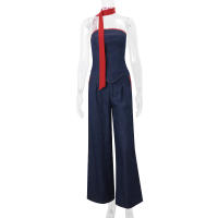 Conjunto De Ropa De Otoño Retro Para Mujer De WhereMery: Top Sin Mangas De Hombro Con Cuello Alto Y Pantalones Anchos De Pierna Alta Estilo Casual Y Fashion - details 11