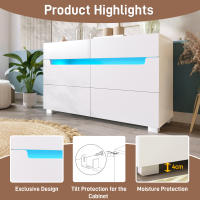 Cómoda, aparador de Madera with 6 bolsitos, iluminación LED (control por APP), Armario multicuonal para Sala de estar y dormitorio, 71x120x40 cm - details 1