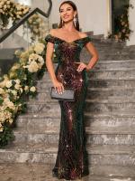 Vestido De Fiesta De Encaje Con Lentejuelas Unithorse Sin Hombros Elegante Para Mujer Longitud Del Piso Silueta A-Line - details 6