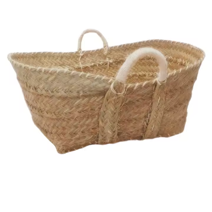 Leñero Grande Esparto Natural Doble Asa  60 cm de Largo x 46 de Ancho x 37 cm de Alto, Cesto para Picnic , Elemento Decorativo - 1