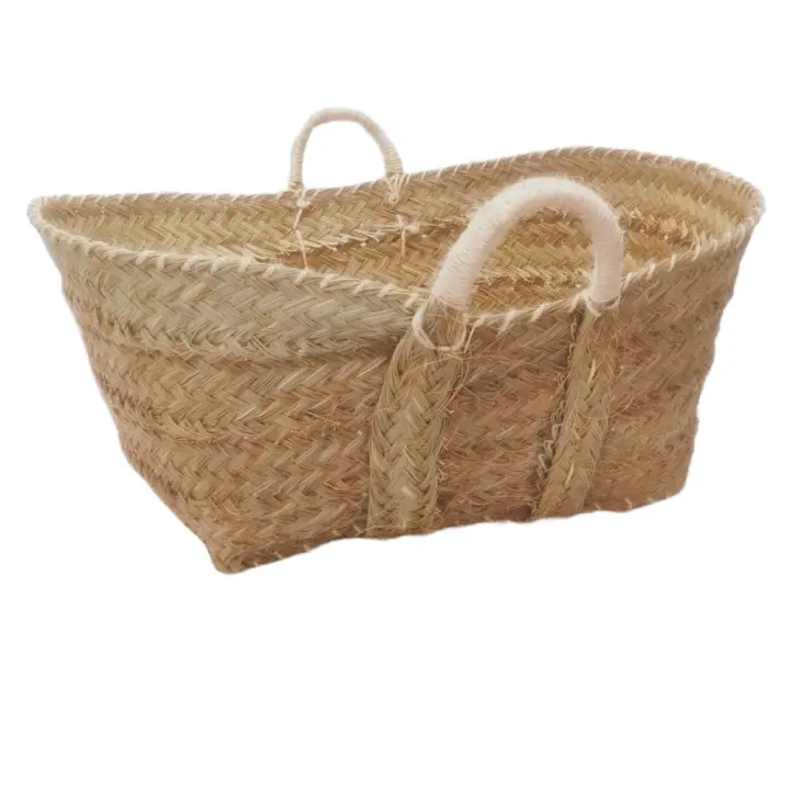 Leñero Grande Esparto Natural Doble Asa  60 cm de Largo x 46 de Ancho x 37 cm de Alto, Cesto para Picnic , Elemento Decorativo - 1