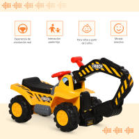 HOMCOM 4 en 1 Excavadora Juguete para Niños +18 Meses Tractor Infantil con Pala Caja Oculta de Almacenaje Aro de Baloncesto Volante Giratorio 98x30x46 cm Amarillo - details 0