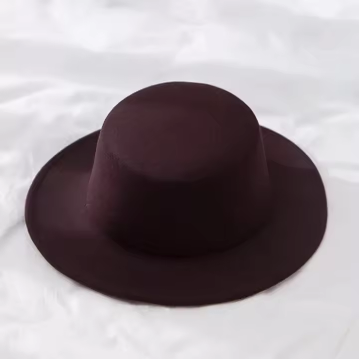 Clásico Sombrero De Paja Sólida Para Hombres Y Mujeres Mezcla De Lana Artificial Sombrero De Paseo Ancho Estilo Jazz Derby Plano Para Iglesia Casual Unisex - 1