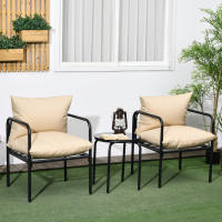 3 Piezas Juego de Muebles de Jardín, Juego de Bistro with 2 Sillas y Mesa de Café, Muebles de Balcón with Juego de Asiento, Muebles de Jardín de Acero Beige - details 0