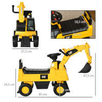 HOMCOM Excavadora con Licencia Caterpillar Excavadora Correpasillos para Niños de 1-3 Años con Asiento de Almacenamiento Pala Delantera y Bocina Carga 25 kg 85x27,5x47,5 cm Amarillo - details 2