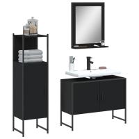 vidaXL Set de muebles de baño 3 piezas madera contrachapada en color Negro/Marrón roble/Roble ahumado y más | almacenamiento funcional diseño moderno para baño dormitorio sala - details 0