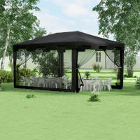 Gazebo Party Carpa 4x3 m Gazebo de Jardín with Paredes laterales de rejilla para Balcón Terraza, metal PE gris Oscuro para fiestas y eventos - details 1