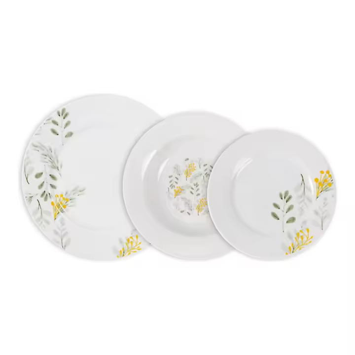 La Mediterránea - Vajilla completa 18 Piezas de Porcelana, Incluye 6 Platos Llanos de (24 cm), 6 Platos Hondos de (21,5 cm) y 6 Platos de Postre de (19 cm) - 1