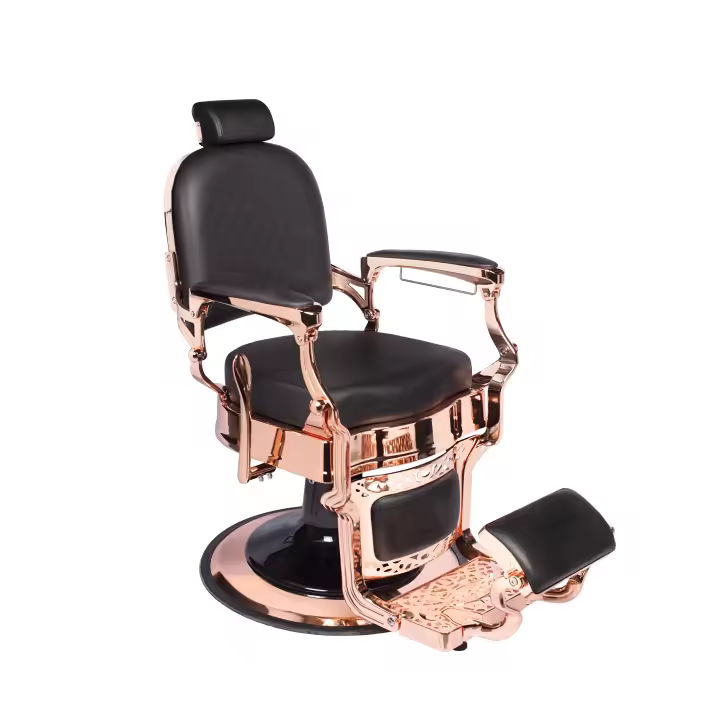 Sillón reclinable de barbero Rose Gold, Color Negro, con Bomba hidráulica - 1