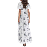 Vestido Largo Elegante Con Cuello En V Para Mujer Traje De Boda De Noche Fiesta Vestido De Fiesta Manga Corta Adecuado Para Primavera Verano Otoño - details 22