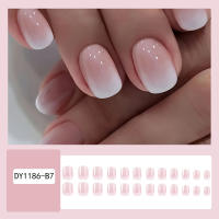 24pcs/set Uñas Postizas Cortas En Gradient Nude Rosa Jalea Brillante Estilo Cuadrado Ballet Frances Reutilizables Press on Falsas Uñas - details 55