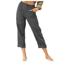 Pantalones Largos De Algodón Y Lino Para Mujer Primavera 2024 Negro Con Bolsillos Y Botones Estilo Casual Elegante Moda Nueva - details 3