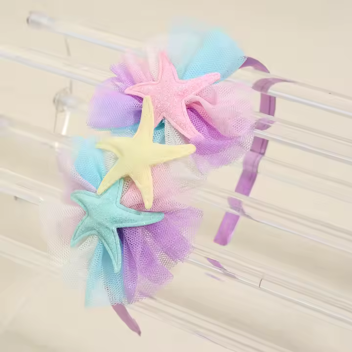 Diadema De Estrella Brillante Para Niñas Con Encaje Arcoíris Y Forma De Mariposa Accesorios De Cabello Para Niños Fiesta Fashion - 1