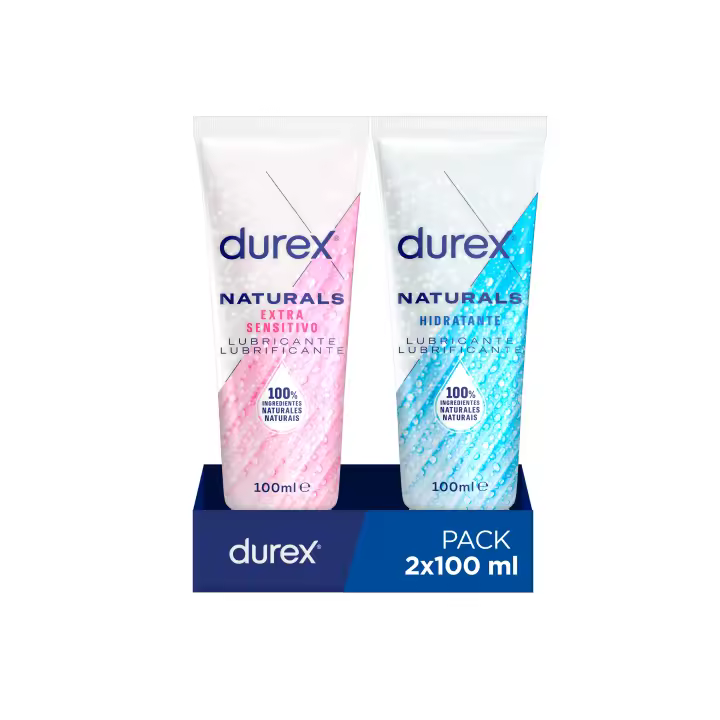 Durex - Pack Lubricante Naturals Hidratante y Naturals Sensitivo, Ingredientes 100% Naturales, 2x100 ml, Dermatológicamente Testado, Para Sexo - 1