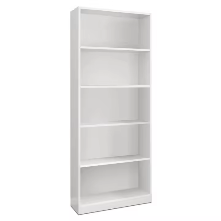 Meimon Estantería alta ESTIL de 5 baldas fijas en tablero de partículas melaminizado tipo E1 (18 mm), con trasera MDF lacado, cantos en PVC, tacos ABS protectores, acabado Blanco Artik, soporte total 50 kg, medidas 201x80x28 cm, diseño robusto y funcional - 1