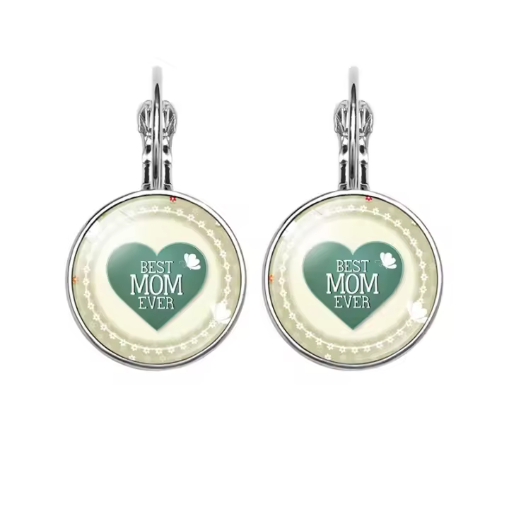 Regalo del Día DE LA Madre Amor de Mamá MAMÁ Pendientes de Piedras preciosas de tiempo en forma de corazón Ganchos de Oreja simples Coreanos - 1