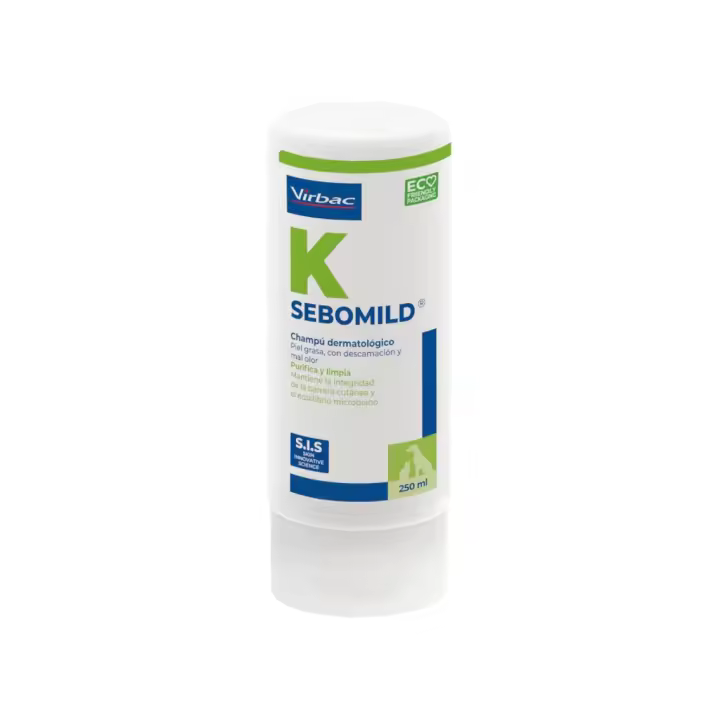 VIRBAC - Sebomild (250 ml) - Champú Dermatológico para Piel con Grasa, Descamación o con Mal Olor en Perros y Gatos - 1