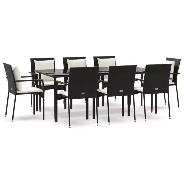 vidaXL Set de comedor de jardín 9 pzas y cojines ratán sintético negro - 1