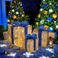 3PCS Caja De Regalo Navideña Con Luz Y Lazo LED Decoración Festiva Para Interior Y Exterior Material Plástico - details 8