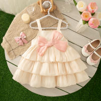 Vestido De Verano Para Bebé Niña Con Lazo Y Diseño De Multicapa Vestido Casual Princesa Con Cuello Halter Sin Mangas Largo De Pierna Poliéster Talla True Fit - details 1