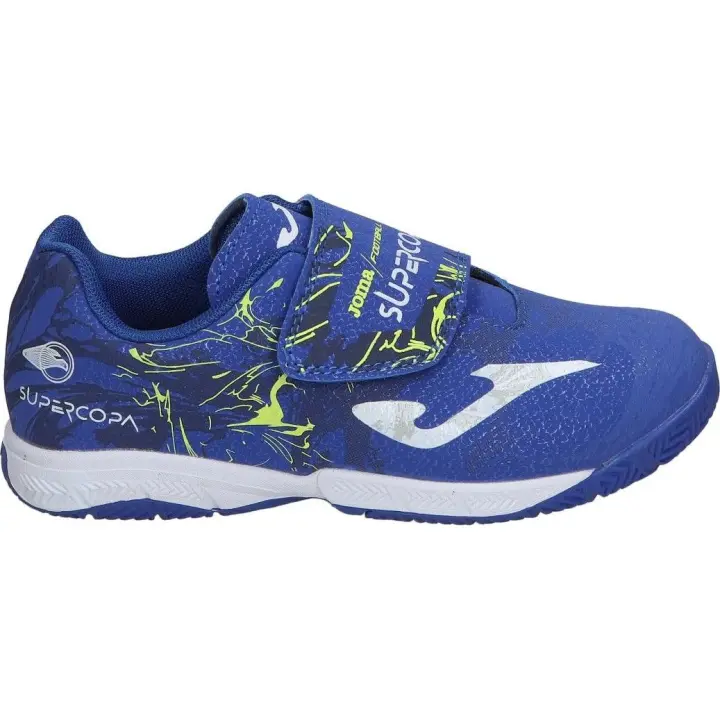 JOMA | Zapatillas de Fútbol Sala Joma Super Copa Jr para Niño – Zapatilla Sala en Color Azul con Detalles de Colores – Deportivas Fútbol Sala con Cierre de Velcro – Estilo Deportivo – Modelo SCJW2404INV - 1