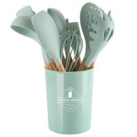 Set De Utensilios De Cocina De Silicona 12 Piezas Con Manos De Madera No Adherentes Juego De Cocina Ecológico Con Cesta De Almacenamiento - details 7