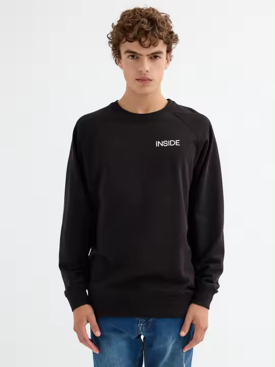 Sudadera regular de manga larga y cuello redondo sin capucha con estampado de texto de la marca INSIDE - 1