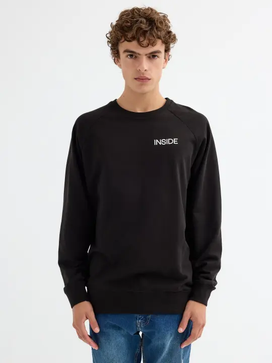Sudadera regular de manga larga y cuello redondo sin capucha con estampado de texto de la marca INSIDE - 1