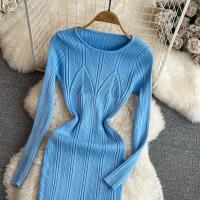 Vestido De Encaje Con Manga Larga Para Mujer Ropa De Fiesta Retro O-Neck Ajustado Estilo Coreano Poliéster Mid-Calf - details 36