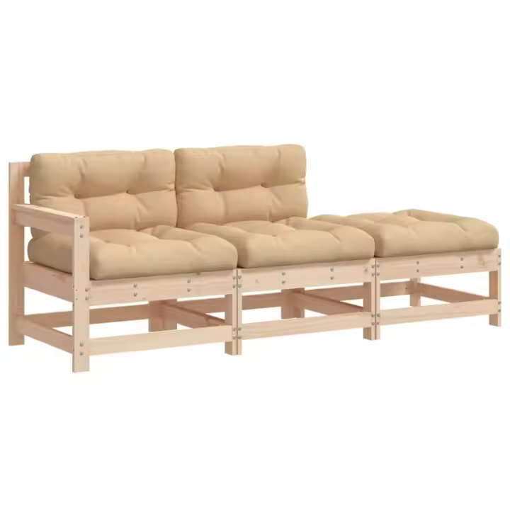 vidaXL Juego de sofás de jardín 3 pzas con cojines madera maciza Pino natural, Pino blanco, Pino gris Conjunto Terraza Muebles Jardín Exterior Juego de Muebles de jardín Mueble Jardín Exterior Muebles de Salon Exterior - 1
