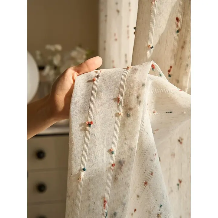 Cortina De Lino Vintage Transparente Con Arco Iris Y Bocadillo De Gelatina Diseño De Bolsa Para Percha Fácil De Colgar Muy Adecuada Para Dormitorio Y Sala - 1