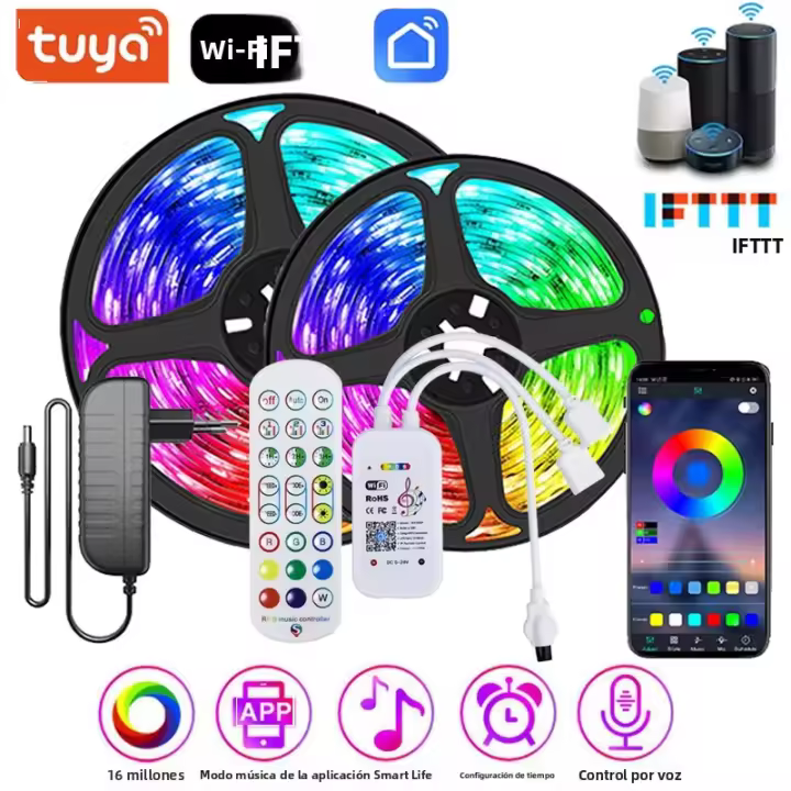 Tira De Luz LED Tuya 220V 5050 Wifi Bluetooth Adhesiva Flexible Iluminación LED 12V Para El Hogar Compatible Con Alexa Y Google Home - 1