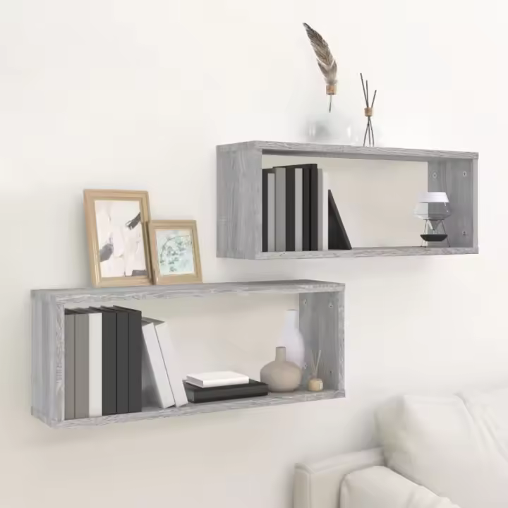 Estantes cúbicos de pared 2 uds madera gris Sonoma 60x15x23 cm - 1