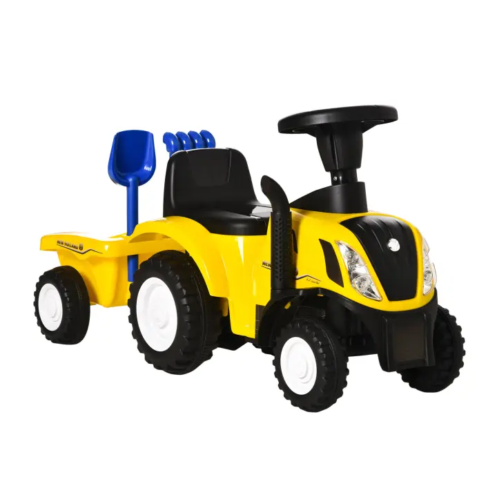 HOMCOM Tractor para Niños de 12-36 Meses con Remolque Extraíble Coche Correpasillos con Bocina Faros Pala Asiento de Suelo 25 cm y Rastrillo Carga 25 kg 91x29x44 cm - 1