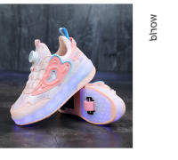 Zapatos De Rodilleras LED Para Niñas Correa Elástica Carga USB Zapatillas Respirables Transpirables Todas Las Estaciones Color Rosa - details 11