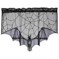 Cortinas De Tela Gótica Con Tema De Halloween 23x36 Pulgadas Diseño Encantador De Encaje Negro Con Murciélagos Y Redes De Araña - details 4