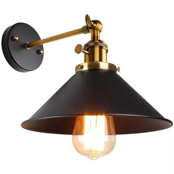 Lámpara de pared Retro industrial, lámpara de techo ajustable de metal Negro, lámpara de araña retro, adecuada para interiores, dormitorios, diámetro de la base: 12 cm. - 1