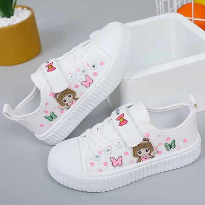 Zapatos De Lona Para Niñas Dibujos Animados Ligeros Y Cómodos Zapatillas Deportivas Planas Para Estudiantes Verano Antideslizantes Tela Superior PU Cierre De Correas EVA Para El Acolchado Suela De Goma - 1