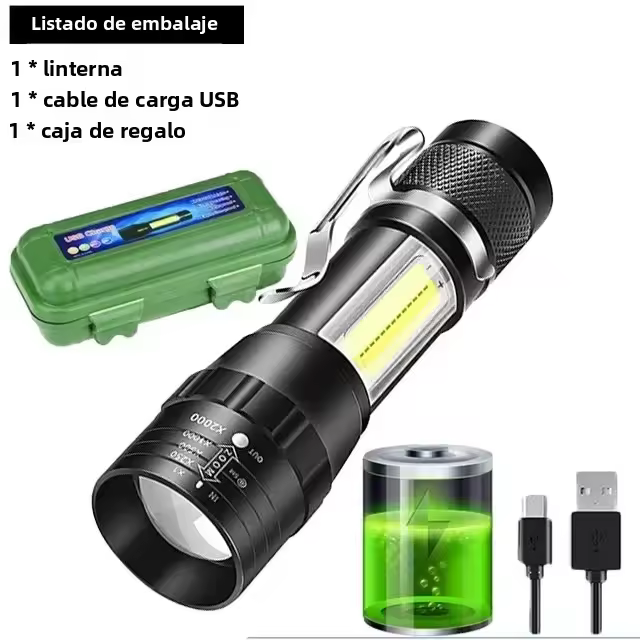 Mini Linterna EDC Super Brillante LED+COB Zoomable Recargable Por USB Para Camping Pesca Exterior Emergencia Con Luz De 300 Lumen - 1