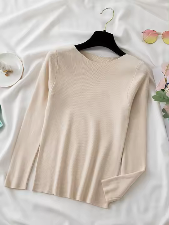 Suéter De Mujer Slim Knitted O-Neck Calidad Superior Casual Top Sólido Cálido Sin Capucha Estilo Básico Para Otoño/Invierno - 1