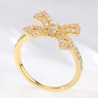 Encanto Anillo de lazo para mujer, estilo elegante, chapado en cobre de 14 quilates, con flor. - details 14