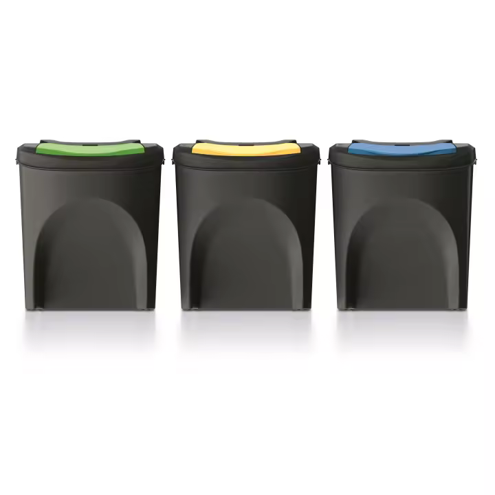 Set de 3 cubos de basura KEDEN SORTIBOX 100% plástico reciclado, negro, volumen 3x25L - 1