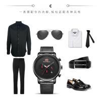 Reloj De Hombre MINI FOCUS Simple Gran Dial Multi-Función Movimiento Calendario Impermeable Correa De Cuero Negro Gris Café - details 15