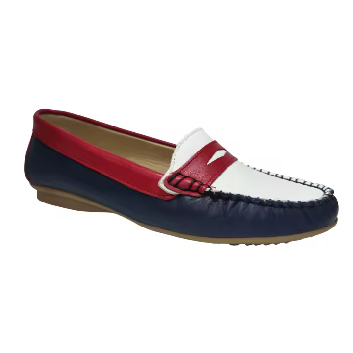 Mocasines mujer combinado rojo blanco y azul Par y Medio 1705 - 1