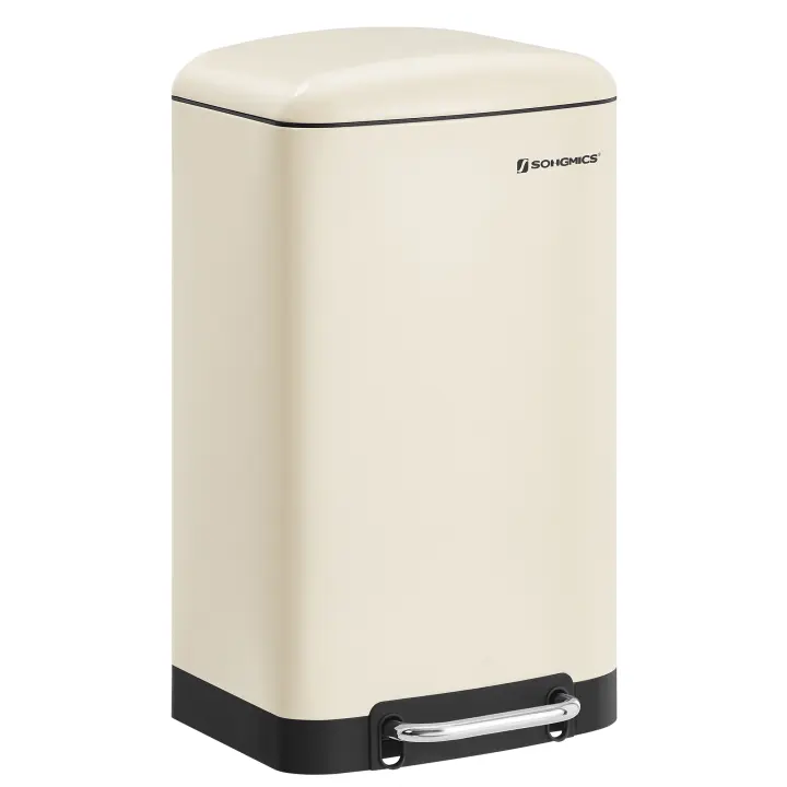 SONGMICS Cubo de Basura para la Cocina, 30 L, Cubo de Pedal de Acero con Tapa y Cubo Interior, Cierre Suave, Blanco/Blanco Nube/Gris Verdoso/Negro - 1